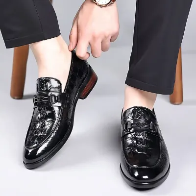 CROCODILE PATTERN DATING & WEDDING SHOES BLACK